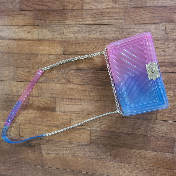 Jelly Purse Gradient‎ Pink and Blue Women's Bag Gold Chain Colorful Crossbody - Picture 15 of 16